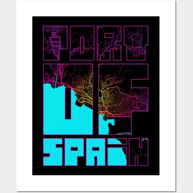 Port of Spain, Trinidad and Tobago City Map Typography - Neon Wall Art by deMAP Studio